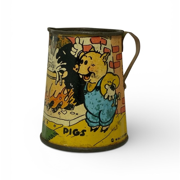 Vintage Disney Three Little Pigs Tin Mug Lithograph Cup - Picture 3 of 9